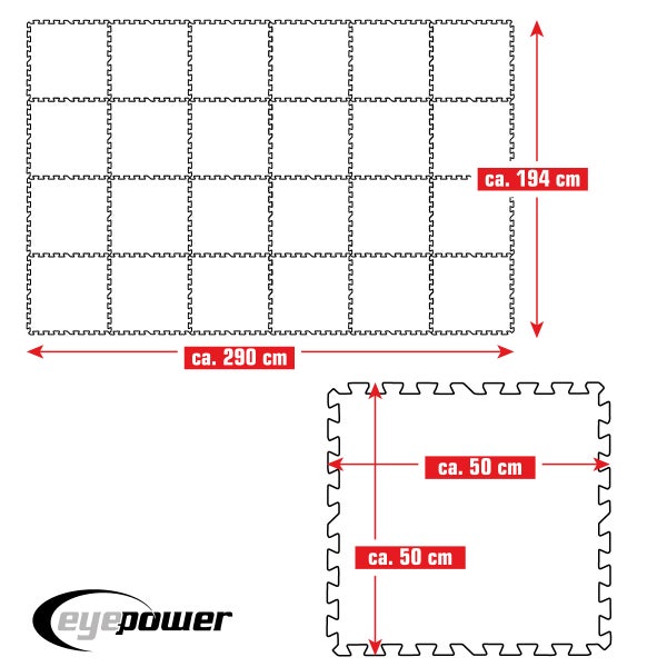 eyepower 5,6 m² Poolunterlage - 24 EVA Matten 50x50 - Outdoor Pool Unterlage - Unterlegmatten Set