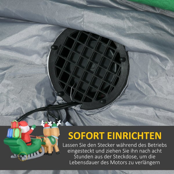 HOMCOM Aufblasbar Weihnachtsmann mit Rentieren, LED-Licht, 210L x 70B x 125H cm, Polyester-Stoff, Mehrfarbig