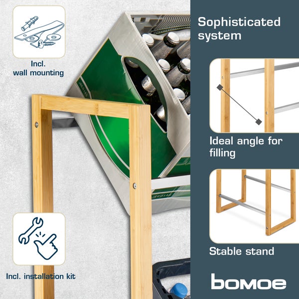 Bierkistenregal aus Bambus mit Wandmontage und Installationskit für eine stabile Lagerung