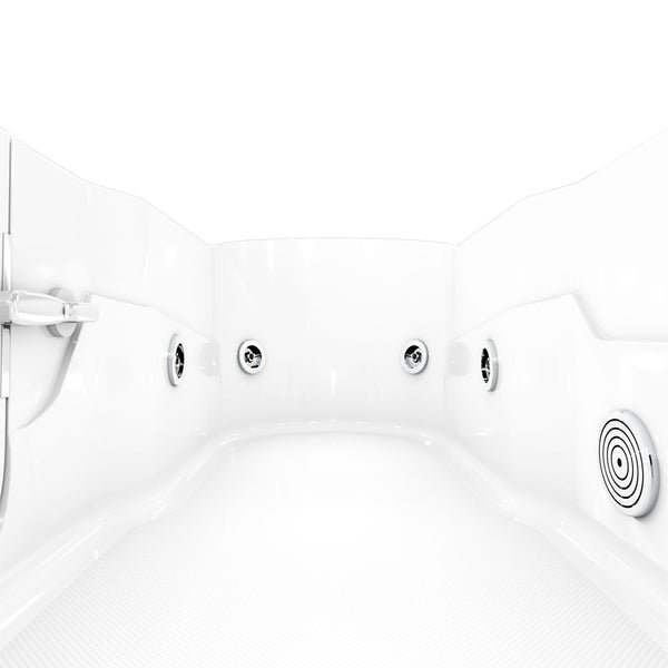 Innenansicht einer Badewanne mit Düsen und Duscharmatur