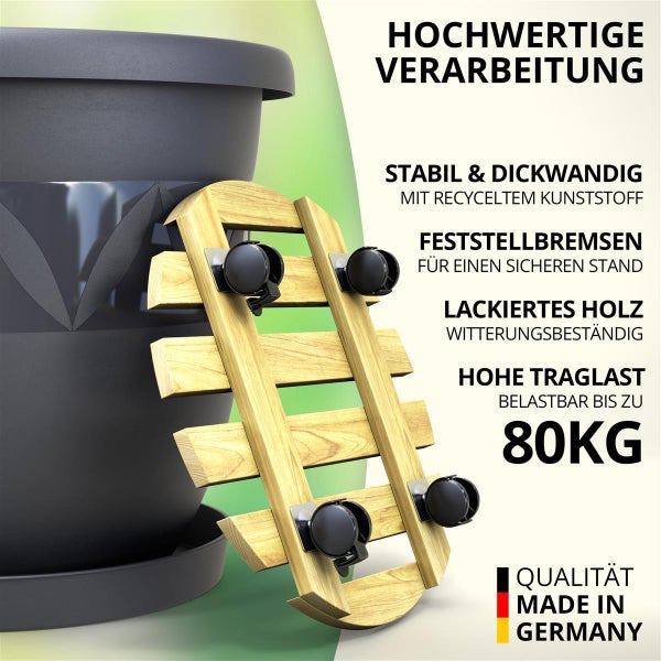Plastard Blumentopf Ø40 cm Anthrazit inkl. Pflanzenroller & Untersetzer– Wetterfest & Mobil