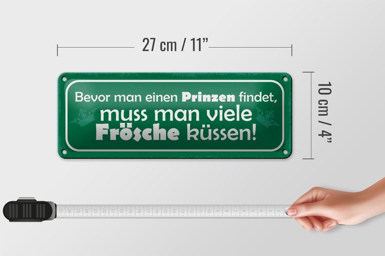 Blechschild Spruch 27x10cm bevor man Prinzen viele Frösche Dekoration