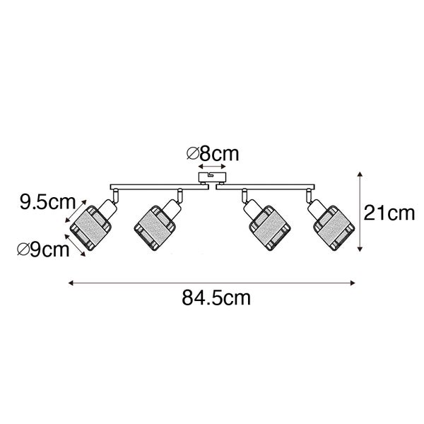 Abmessungen einer Deckenleuchte mit vier Strahlern