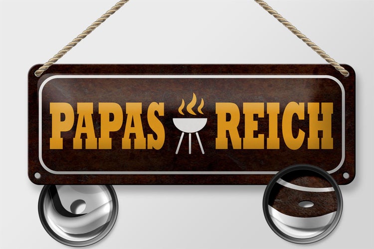Blechschild Spruch 27x10cm Papas Reich Grill Dekoration