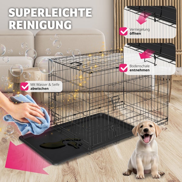Draht-Hundekäfig mit herausnehmbarer Bodenschale zur einfachen Reinigung, mit Hund