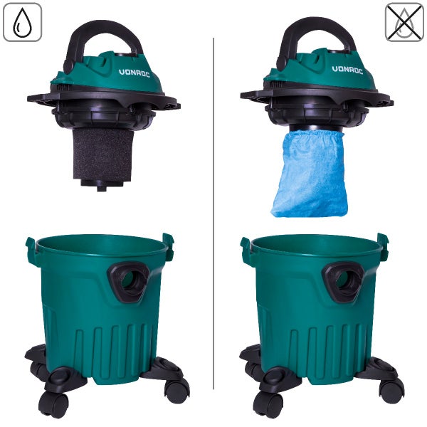 VONROC Nass und Trockensauger - Nasssauger, Industriesauger trocken und nass - Werkstattsauger 1000W - 12L Tank - 1,5m Schlauchlänge - inklusive Zubehör