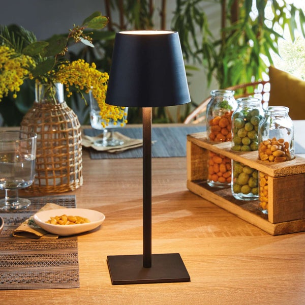 FRANK FLECHTWAREN | LED-Tischlampe Black, METALL, KUNSTSTOFF, 11 x 11 x 31,5 cm