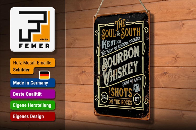Blechschild Spruch 20x30cm Bourbon Whiskey shots on rocks