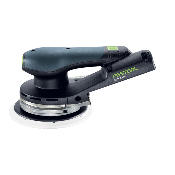 Festool Akku-Exzenterschleifer ETSC 2 150 mit ergonomischem Griff und rundem Schleifteller.