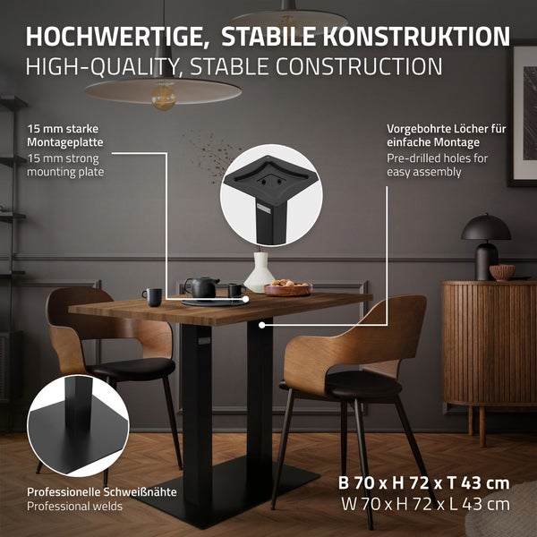 ML-Design Tischgestell Doppel Schwarz Höhe 72cm, Metall (Stahl) pulverbeschichtet, Doppelsäule 70x43cm Bodenplatte, Tischuntergestell Doppelt, Tischfuß Bistro Gastro Esstisch Imbiss Tisch Untergestell