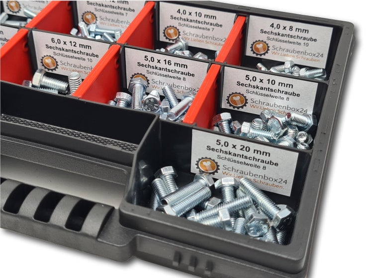 Sechskantschrauben Sortiment M4-M5-M6  // 8mm-20mm 215 tlg. Schraubenbox Vollgewindeschrauben Maschinenschrauben Gewindeschrauben Sechskantschrauben