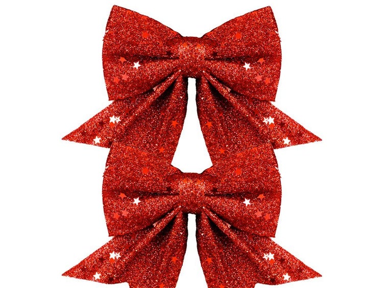 Zwei dekorative Weihnachtsschleifen mit Glitzer und Sternenmotiv zur Weihnachtsdekoration