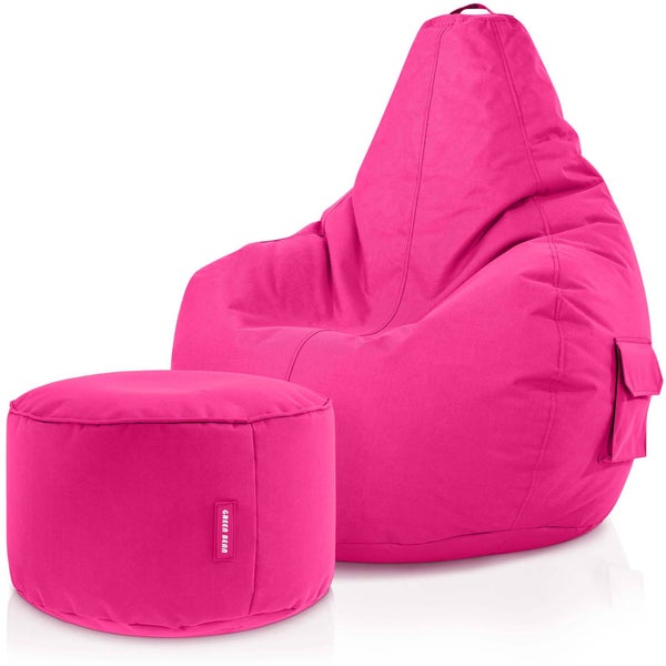 Green Bean© 2er Set Sitzsack + Hocker - fertig befüllt - robust waschbar schmutzabweisend - Kinder & Erwachsene Bean Bag Bodenkissen Lounge Sitzhocker Relax-Sessel Gamer Gamingstuhl Pouf - Pink