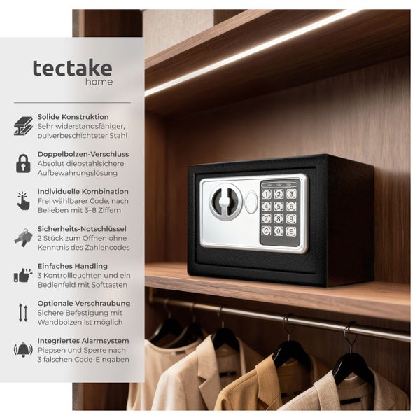 Tectake Home Safe mit digitalem Zahlenschloss im Kleiderschrank