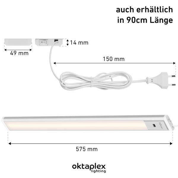 Riva LED Unterbauleuchte dimmbar mit Sensor 57,5cm neutralweiß 4000K silber Küchen Unterschranklampe Aluminium LED
