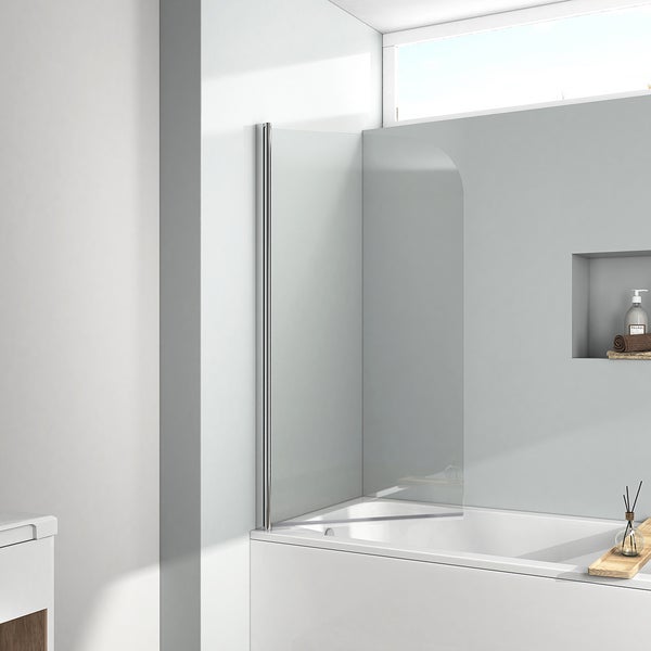 EMKE Badewannenaufsatz 80 x 140 cm, Duschwand für Badewanne, 6 mm ESG-Sicherheitsglas mit Nano-Beschichtung, Schwenktür mit Hebe-Senk-Funktion, Chrom