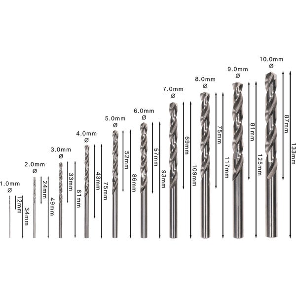 Bohrer-Set mit verschiedenen Durchmessern und Längen