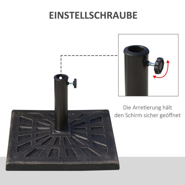 Outsunny Sonnenschirmständer 15 kg Schirmhalter Regenschirm Base für  Ø38 mm Ø48 mm Kunstharz Schwarz 47 x47 x 32 cm