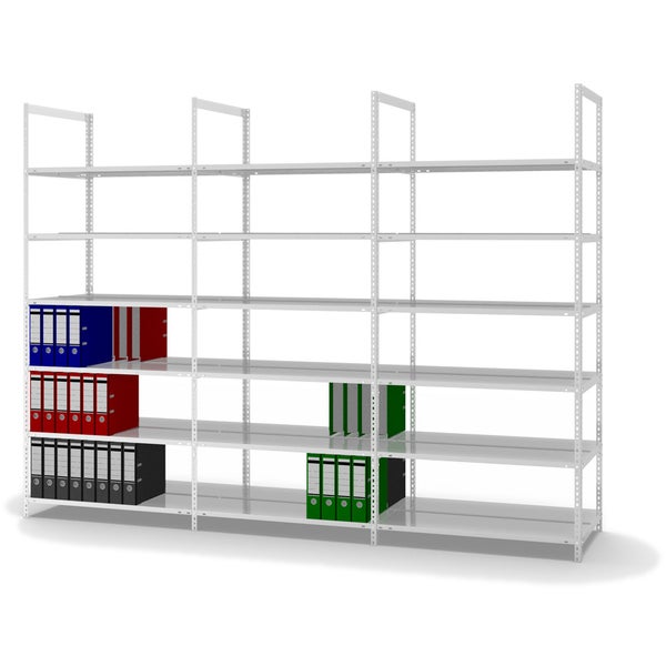 PROREGAL Aktenregal Schraubsystem Grundregal HxBxT 220 x 100 x 60 cm 6 Ebenen Fachlast 90 kg Ohne Deckboden Beidseitig Nutzbar Lichtgrau