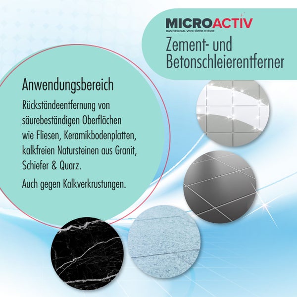 Anwendungsbereiche des Zement- und Betonschleierentferners von Microactiv zur Rückständeentfernung auf säurebeständigen Oberflächen