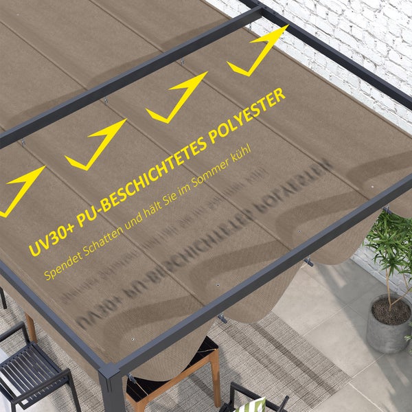 Outsunny Ersatzdach für 2,85 x 2 m Pergola, wasserabweisend einziehbar Welle Überdachung mit Regenabflusslöchern, UV-Schutz 30+, winterfest Schattenabdeckung für Garten, Balkon, Terrasse, Kaffee