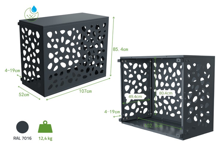 Metall Sichtschutzbox mit Maßen und Gewicht