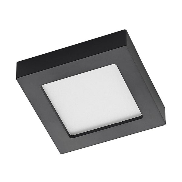 Quadratische schwarze LED Deckenleuchte zur Aufbaumontage mit weißem Diffusor.