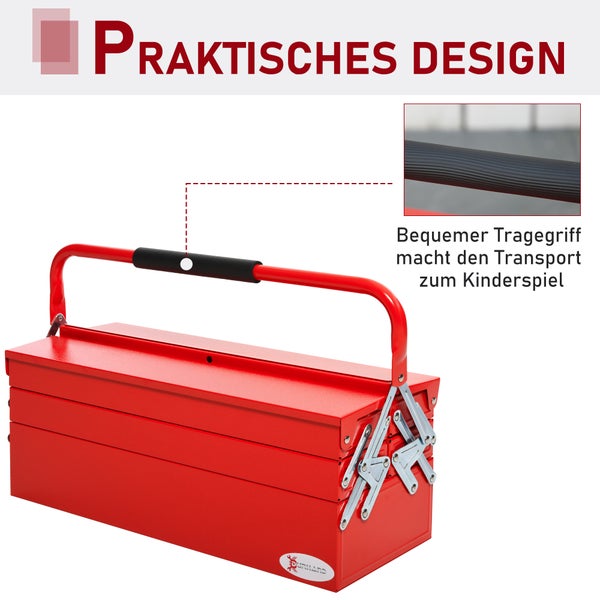 DURHAND, Werkzeugkasten, Werkzeugkoffer, 56L x 20B x 21-34H cm, Stahl (SPCC), Rot