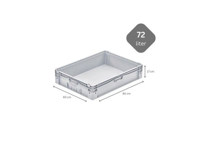 PROREGAL Euro-Norm Großbehälter HxBxT 17 x 60 x 80 cm 72 Liter Glatter Boden Grau Eurobehälter Transportbox