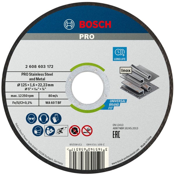 Bosch PRO Stainless Steel and Metal Trennscheibe 125 x 1,6 x 22,23 mm - 2608603172