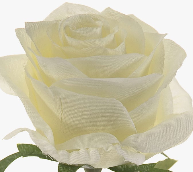 Künstliche cremefarbene Rose aus Textilgewebe für Dekorationen.