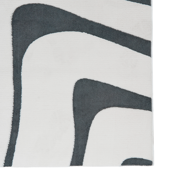 Teppich mit abstraktem Wellenmuster in Grau und Weiß, Kurzflor.