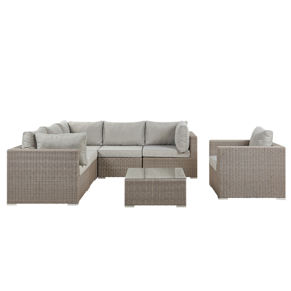 Gartenmöbel-Set mit Rattansofa, Sessel und Tisch für den Außenbereich