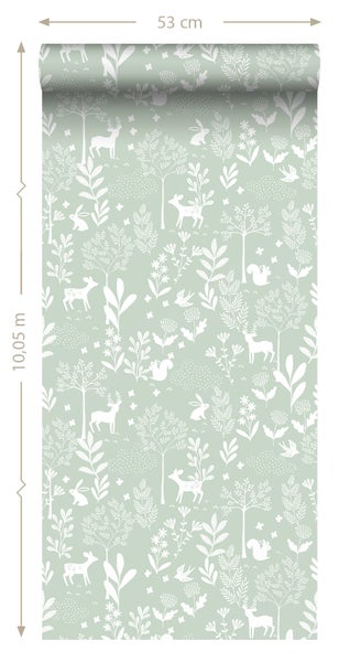 Tapetenrolle mit Waldtiermuster, 53 cm breit, 10,05 m lang