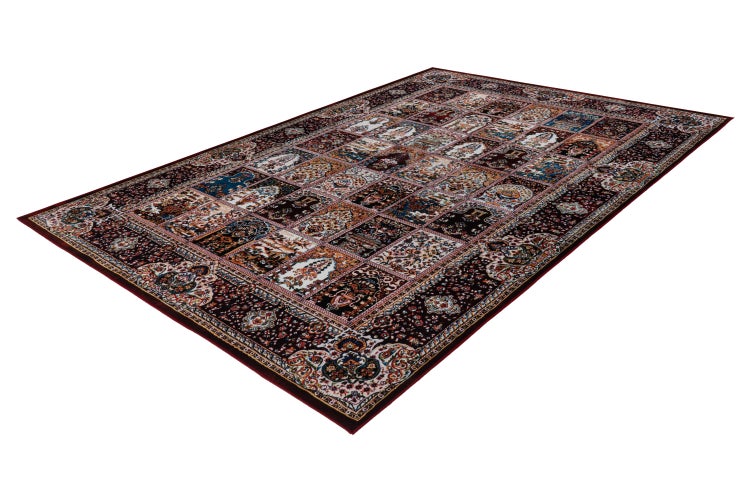 Rechteckiger Teppich im Patchwork Stil mit traditionellen orientalischen Ornamenten und detaillierten Mustern.