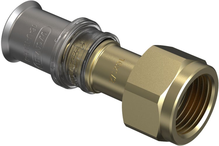 Wavin Tigris Pressübergang mit Überwurfmutter aus Messing und Edelstahl für Mehrschichtverbundrohr
