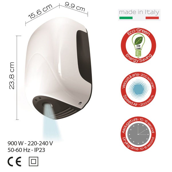 Elektrischer Händetrockner Eco-Jet 900w in Weiss | Alize'