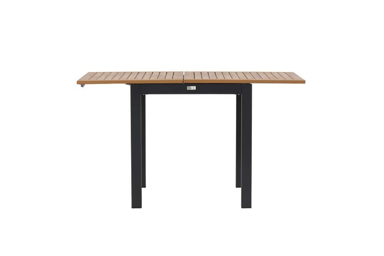 Ausziehbarer Gartentisch mit Holzlatten und Metallgestell