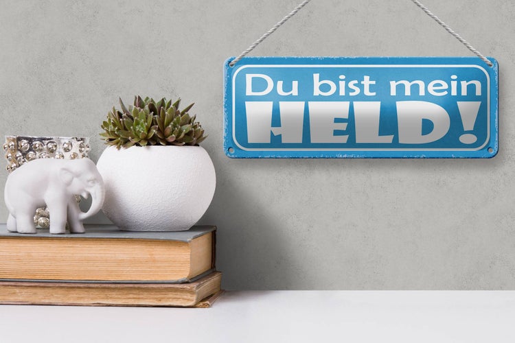Blechschild Spruch 27x10cm du bist mein Held blaues Schild