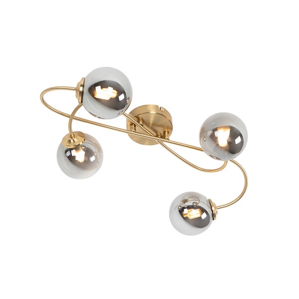 Deckenleuchte mit vier Glaskugeln und goldfarbenem Gestell