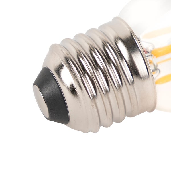 Nahaufnahme eines E27 Schraubsockels einer LED-Leuchte aus Metall.