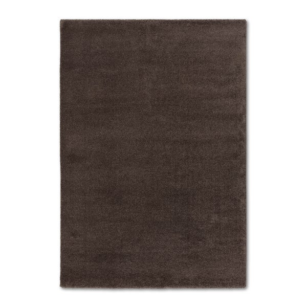 Rechteckiger Hochflor-Teppich in Dunkelbraun.