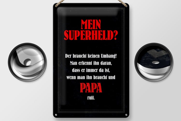 Blechschild Spruch 20x30cm mein Superheld Papa Schild