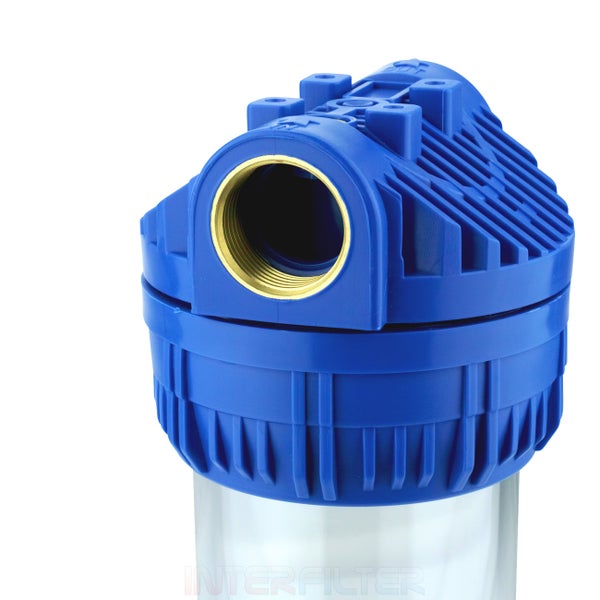Wasserfiltergehaeuse fuer Hauswasserinstallation mit Messinggewindeanschluss
