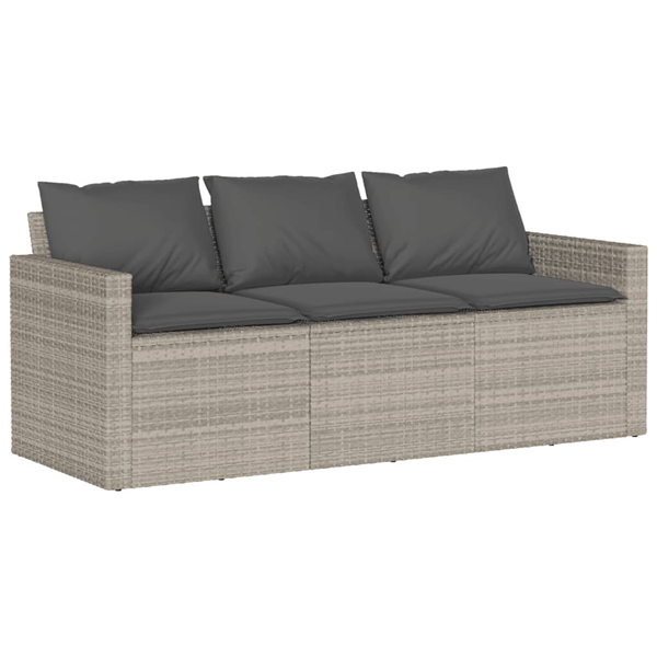 Gartensofa mit Kissen 3-Sitzer Hellgrau Poly Rattan