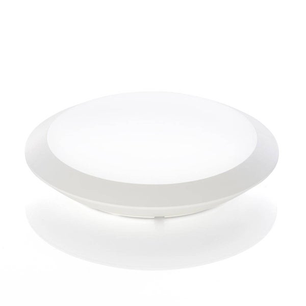 Runde LED Deckenleuchte mit weißem Rahmen und flachem Profil.
