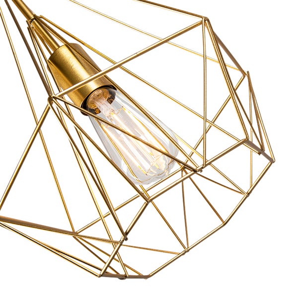 Pendelleuchte mit geometrischem Lampenschirm und Glühbirne