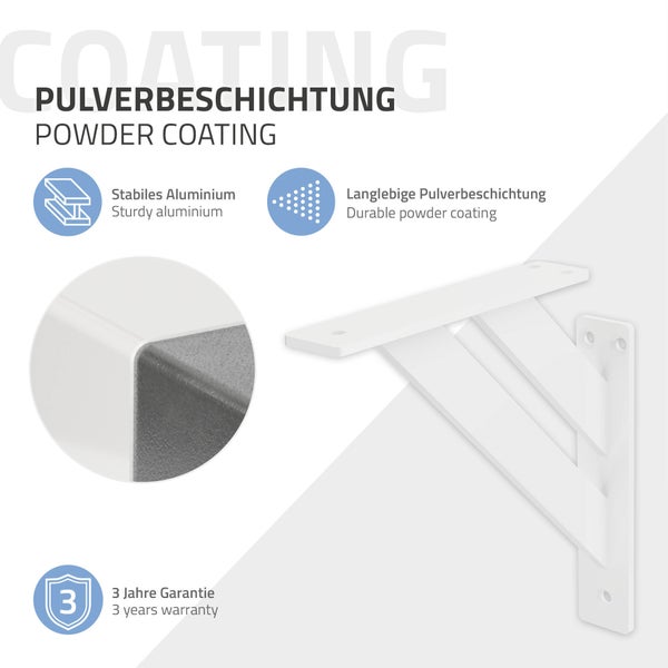 ML-Design 2 Stück Regalhalterung 180x180 mm, Weiß, Aluminium, Schwebende Regalhalterungen, Regalwinkel, Wandhalterung für Regalbrett, Regalträger für Wandmontage, Wandregal Wandkonsole Regalstütze