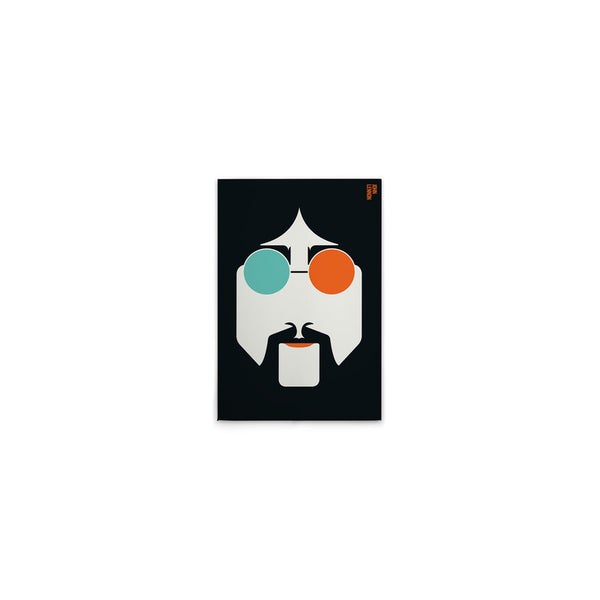 Dekoratives Wandbild mit stilisiertem Porträt und runden Gläsern