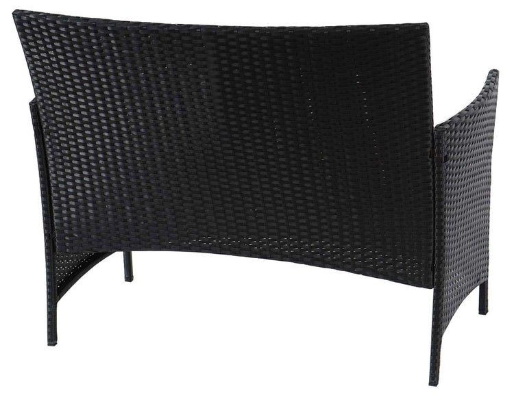 Gartensofa 2-Sitzer aus Polyrattan Geflecht in Schwarz, Rückansicht.